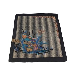 Codello Silk Scarf Ducks Bird Wildlife Nature Print Navy Blue Vintage Square 31"